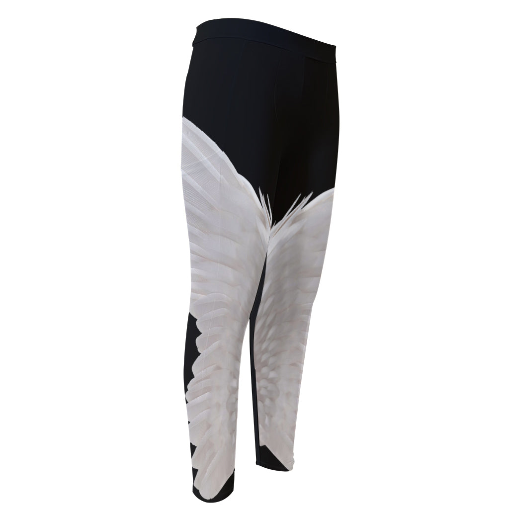White Angel Wings Print Men's Compression Pants