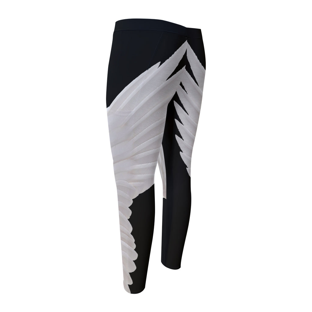 White Angel Wings Print Men's Compression Pants