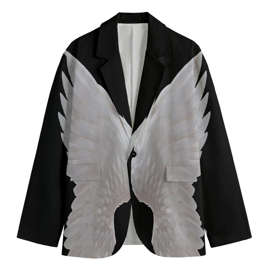 White Angel Wings Print Men's Cotton Blazer