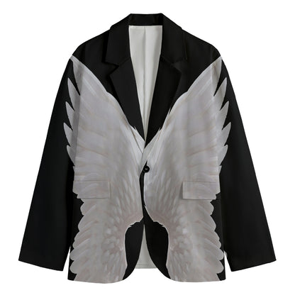 White Angel Wings Print Men's Cotton Blazer