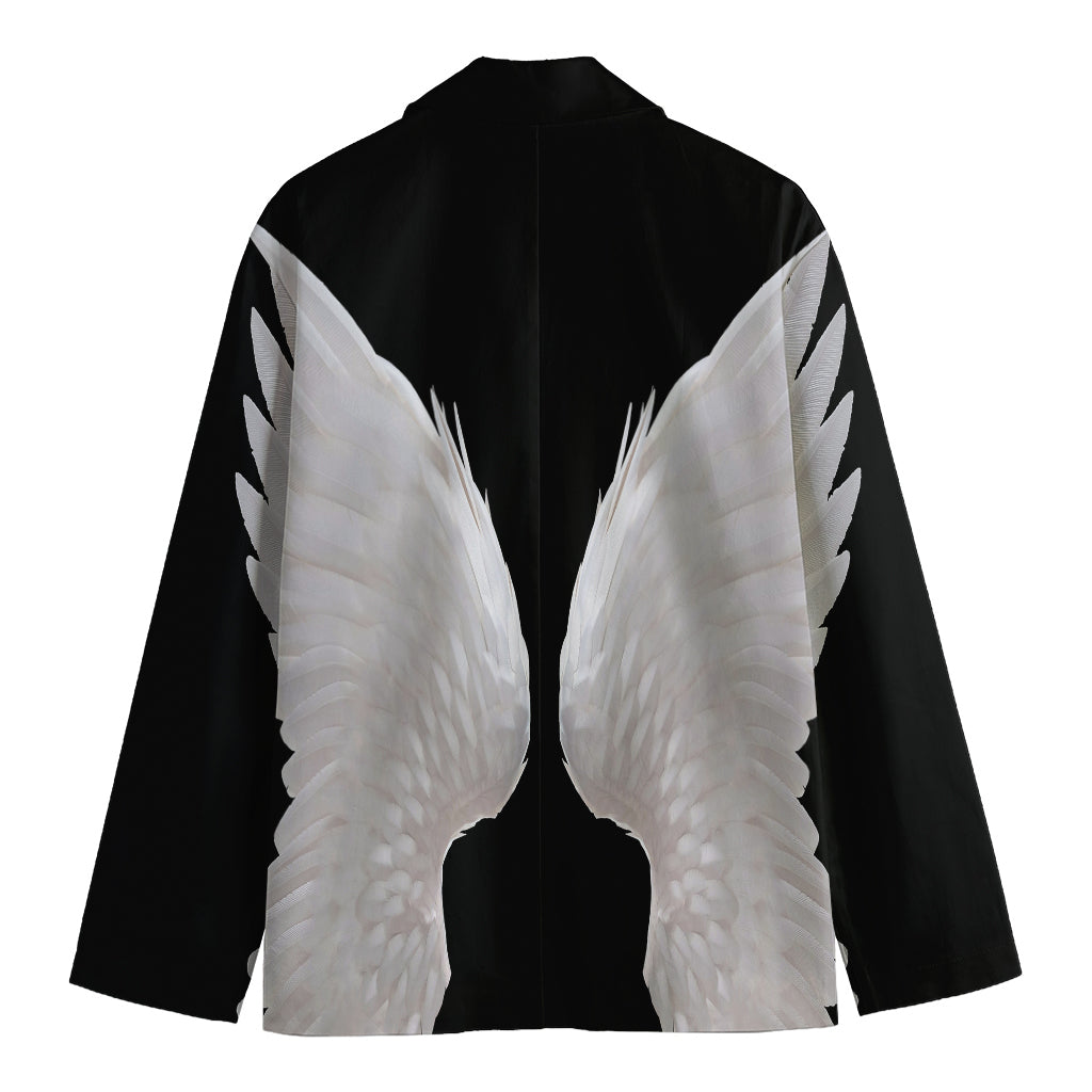 White Angel Wings Print Men's Cotton Blazer
