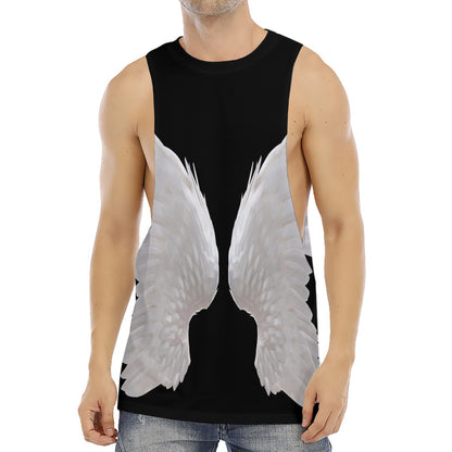 White Angel Wings Print Men's Muscle Tank Top