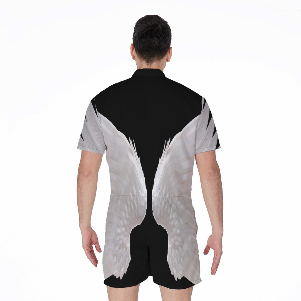 White Angel Wings Print Men's Rompers