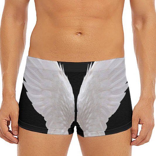 White Angel Wings Print Men's Short Boxer Briefs