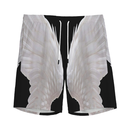White Angel Wings Print Men's Sports Shorts