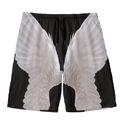 White Angel Wings Print Men's Swim Trunks