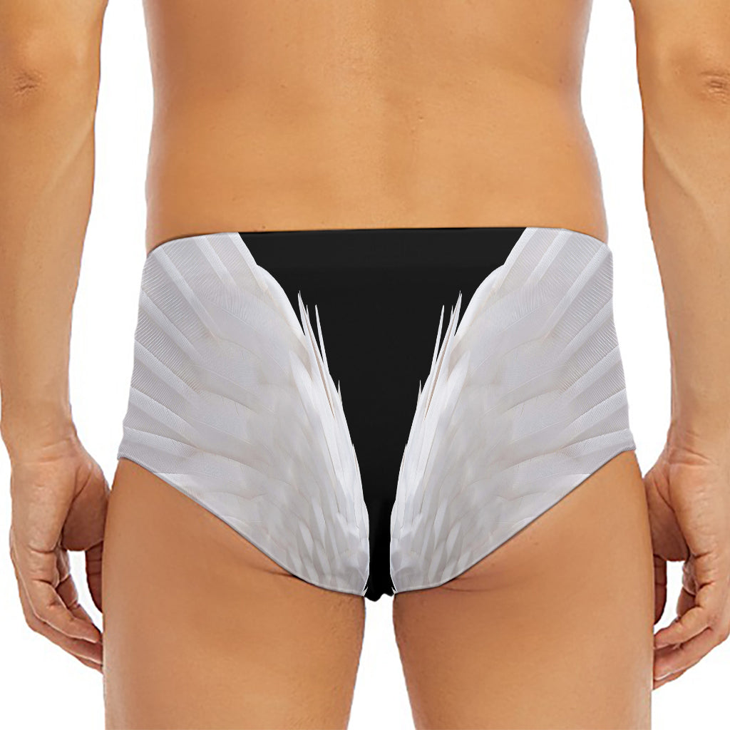 White Angel Wings Print Men's Triangle Swim Briefs