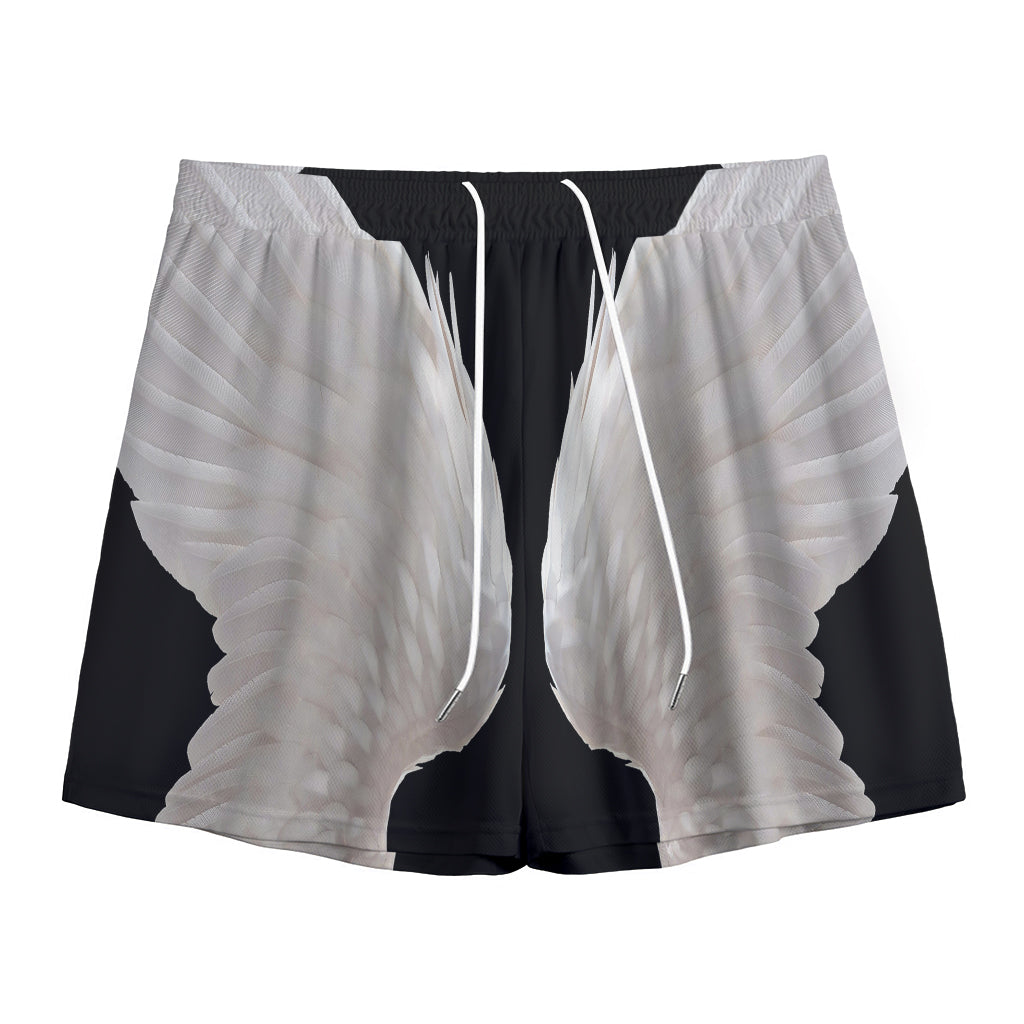 White Angel Wings Print Mesh Shorts