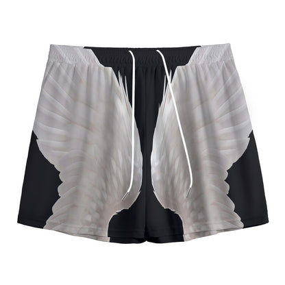 White Angel Wings Print Mesh Shorts