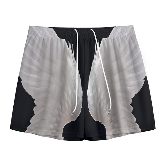 White Angel Wings Print Mesh Shorts