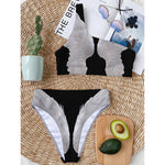 White Angel Wings Print One Shoulder Bikini Top