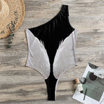 White Angel Wings Print One Shoulder Bodysuit
