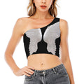 White Angel Wings Print One Shoulder Crop Top