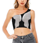 White Angel Wings Print One Shoulder Crop Top