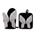 White Angel Wings Print Oven Mitt And Pot Holder Set
