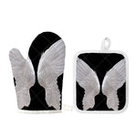 White Angel Wings Print Oven Mitt And Pot Holder Set