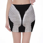 White Angel Wings Print Pencil Mini Skirt
