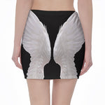 White Angel Wings Print Pencil Mini Skirt