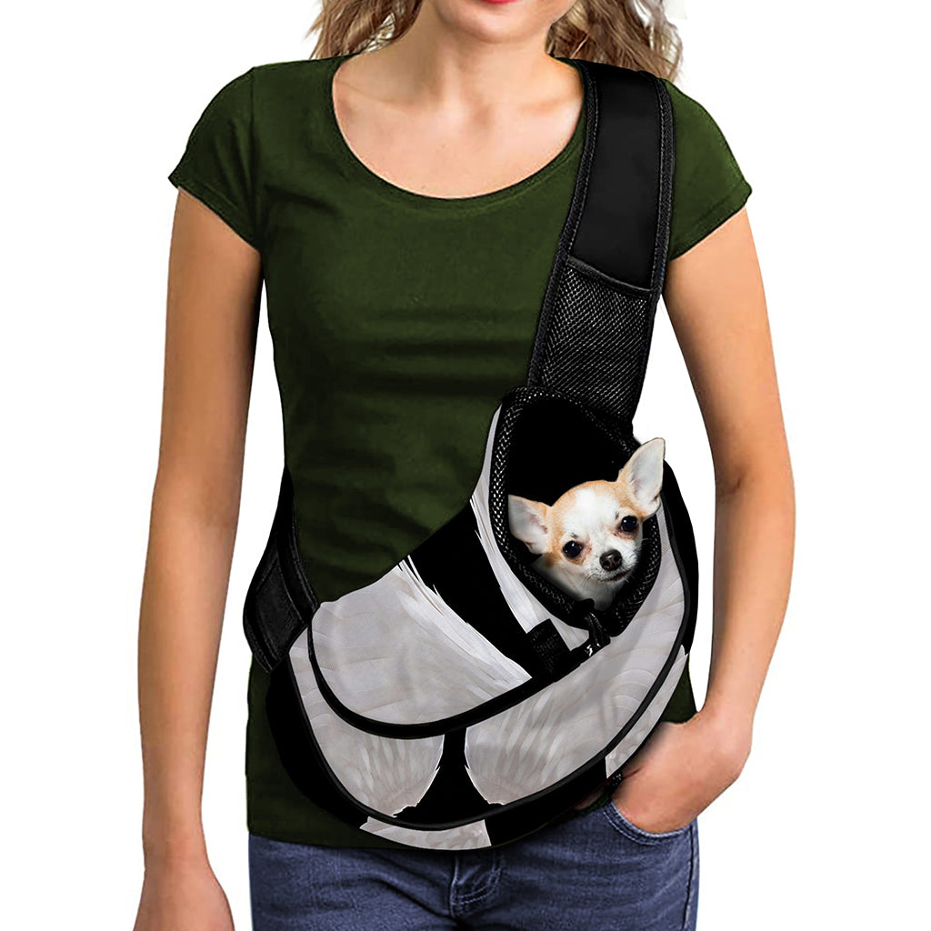 White Angel Wings Print Pet Sling Carrier