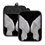 White Angel Wings Print Pot Holders With Pocket