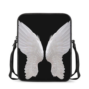 White Angel Wings Print Rectangular Crossbody Bag