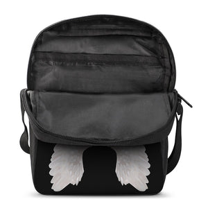 White Angel Wings Print Rectangular Crossbody Bag