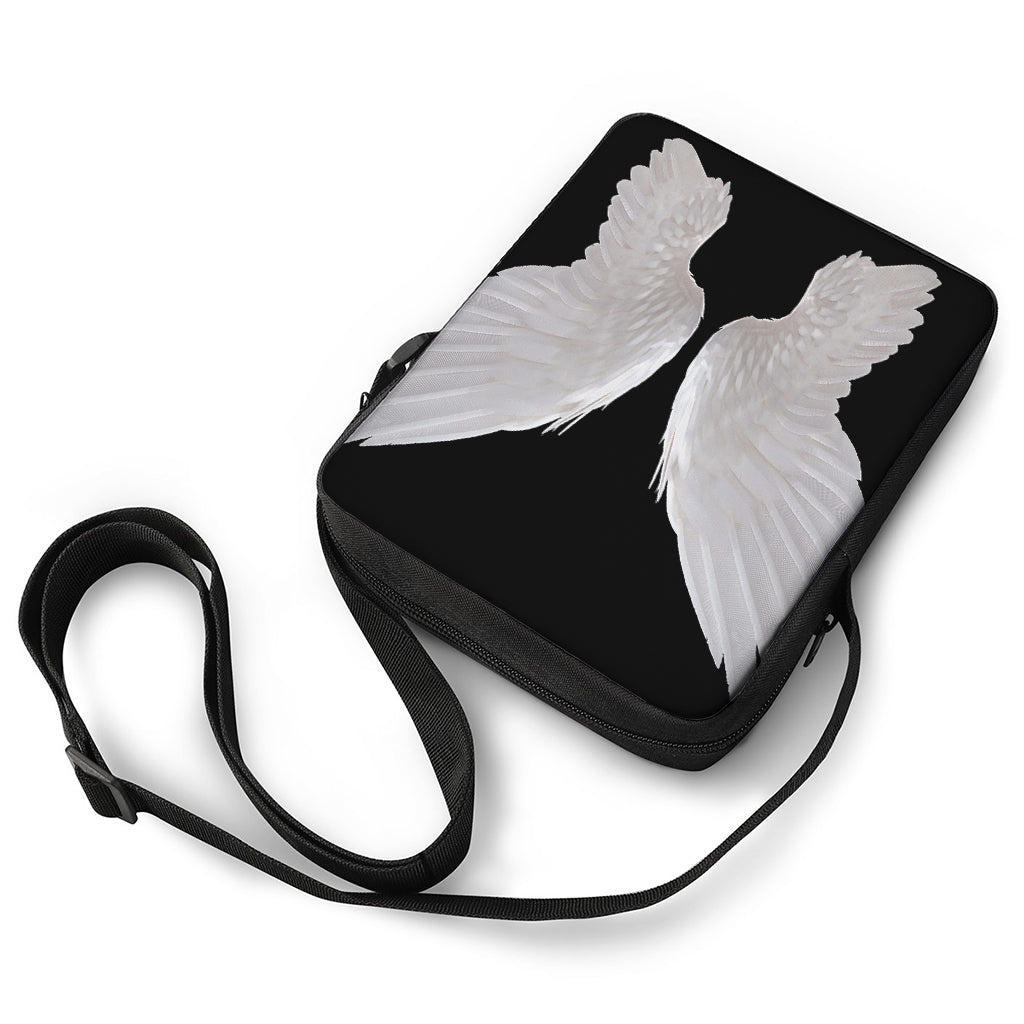 White Angel Wings Print Rectangular Crossbody Bag