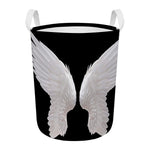 White Angel Wings Print Round Laundry Basket