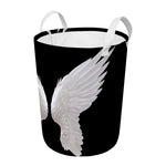 White Angel Wings Print Round Laundry Basket