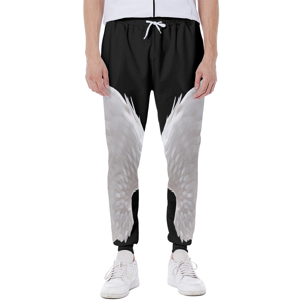 White Angel Wings Print Scuba Joggers