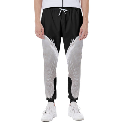 White Angel Wings Print Scuba Joggers