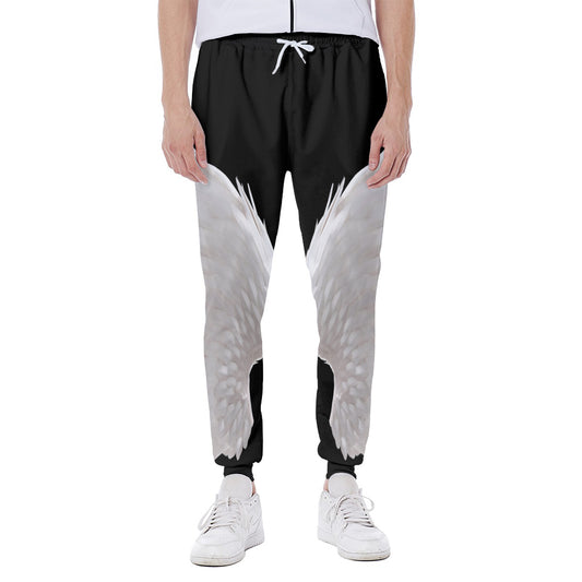 White Angel Wings Print Scuba Joggers