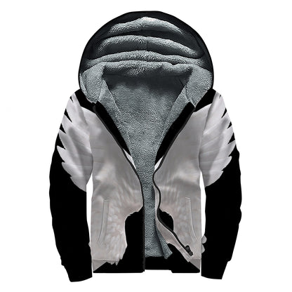 White Angel Wings Print Sherpa Lined Zip Up Hoodie