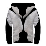 White Angel Wings Print Sherpa Lined Zip Up Hoodie