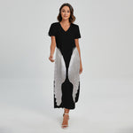 White Angel Wings Print Short Sleeve Maxi Dress