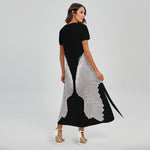 White Angel Wings Print Short Sleeve Maxi Dress