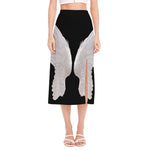 White Angel Wings Print Side Slit Midi Skirt
