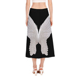 White Angel Wings Print Side Slit Midi Skirt