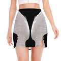 White Angel Wings Print Side Slit Mini Skirt