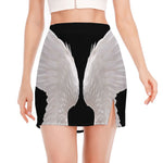 White Angel Wings Print Side Slit Mini Skirt