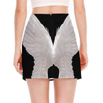 White Angel Wings Print Side Slit Mini Skirt