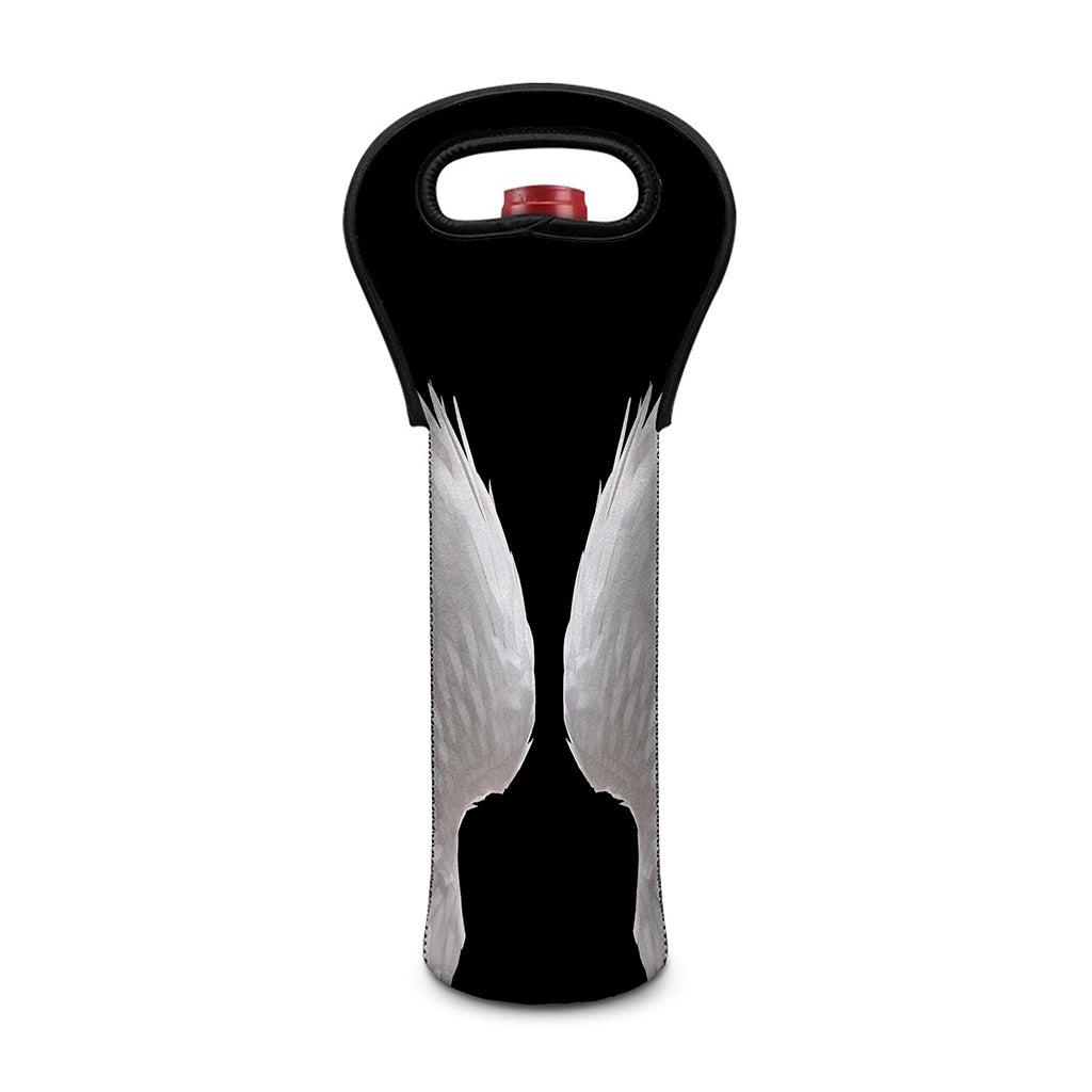 White Angel Wings Print Single Neoprene Wine Tote