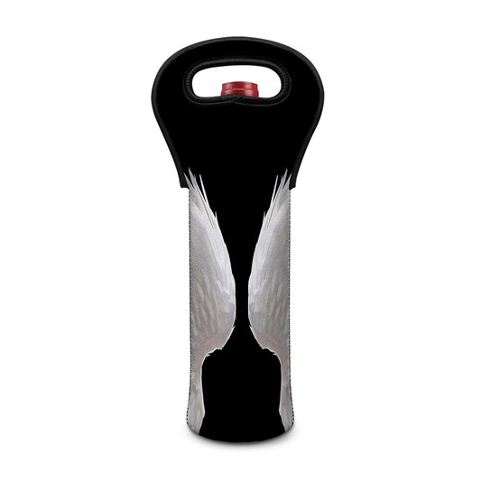 White Angel Wings Print Single Neoprene Wine Tote