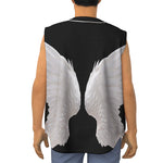 White Angel Wings Print Sleeveless Baseball Jersey