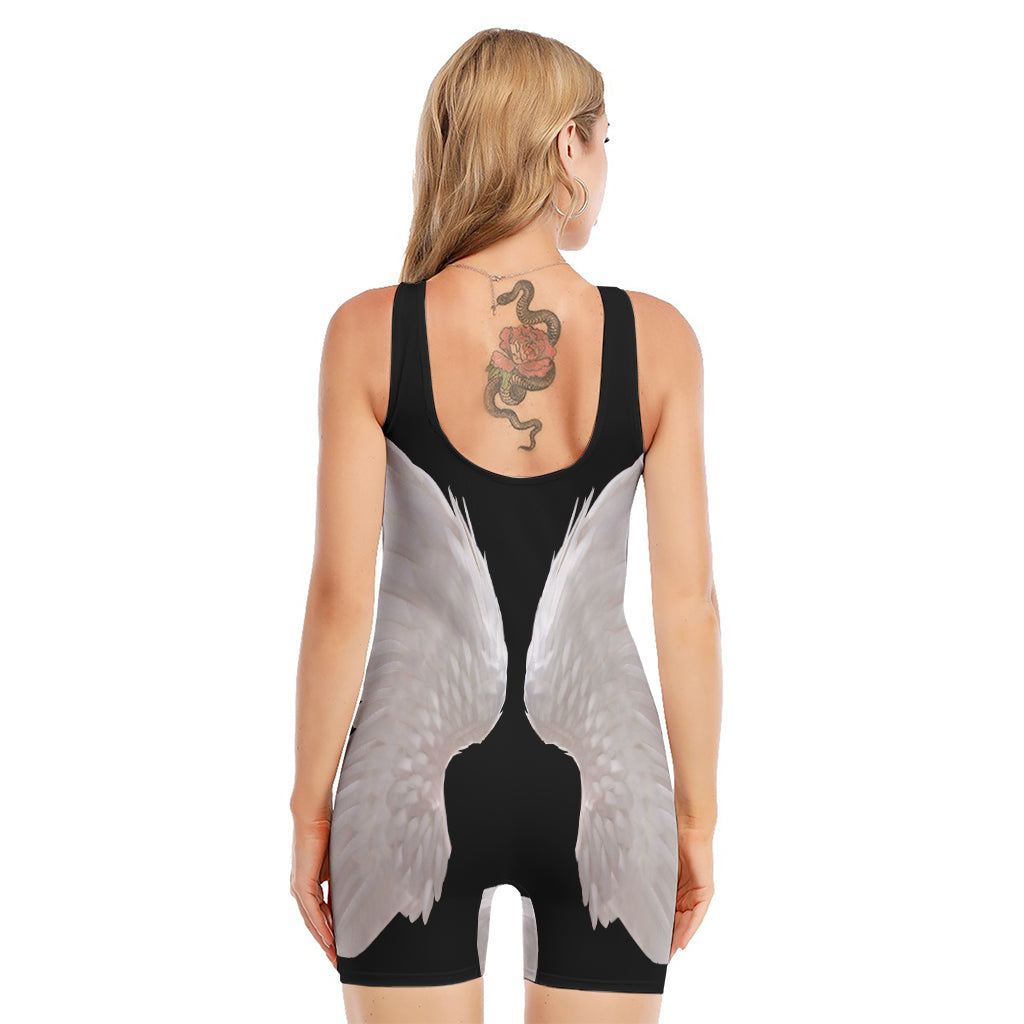 White Angel Wings Print Sleeveless One Piece Swimsuit