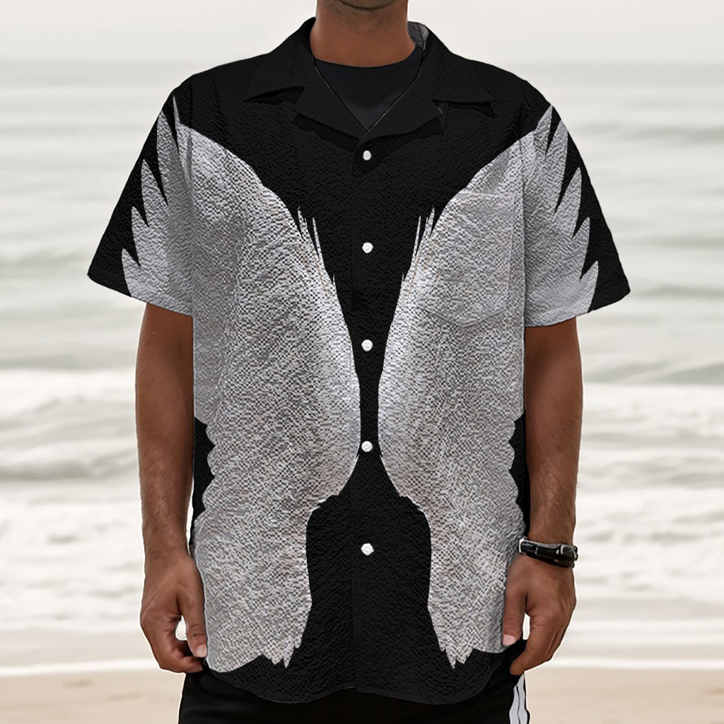 White Angel Wings Print Textured Short Sleeve Shirt