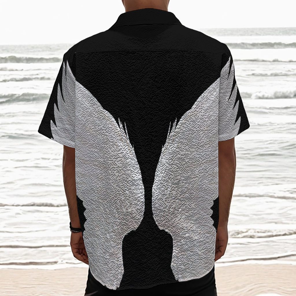 White Angel Wings Print Textured Short Sleeve Shirt