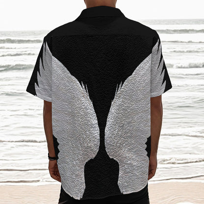 White Angel Wings Print Textured Short Sleeve Shirt