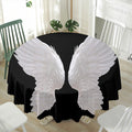 White Angel Wings Print Waterproof Round Tablecloth