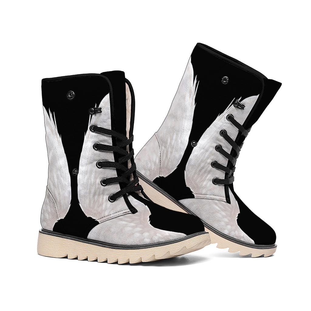 White Angel Wings Print Winter Boots